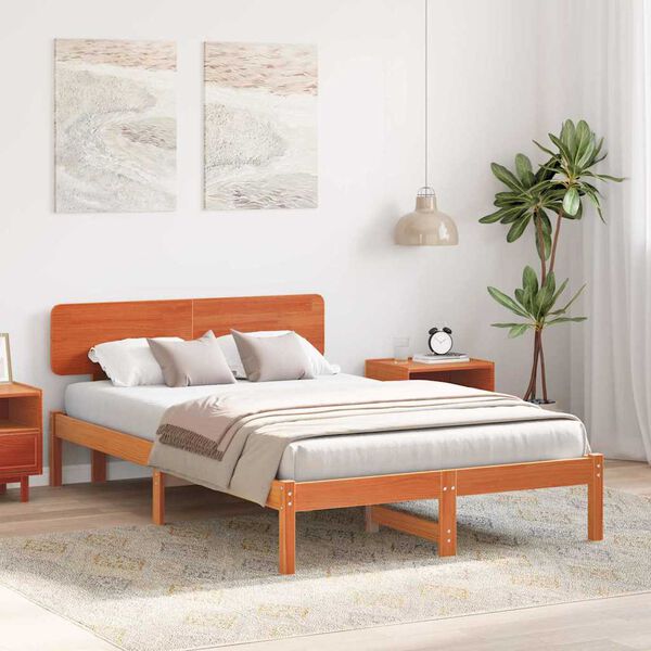 vidaXL Estructura de cama con cabecera Marr&oacute;n cera 140 x 190 cm