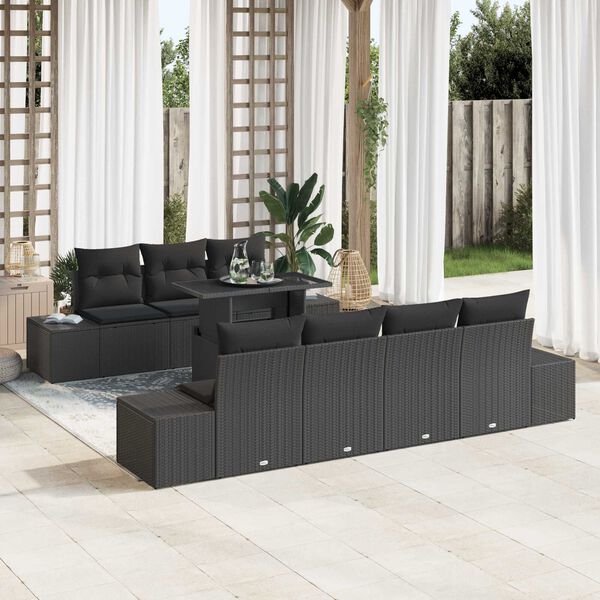vidaXL Conjunto de sof&aacute; de jard&iacute;n con coj&iacute;n 8 pcs Negro