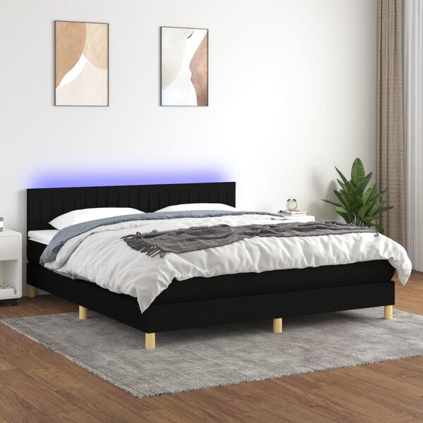 vidaXL Cama box spring con colch&oacute;n LED tela negro 180x200 cm