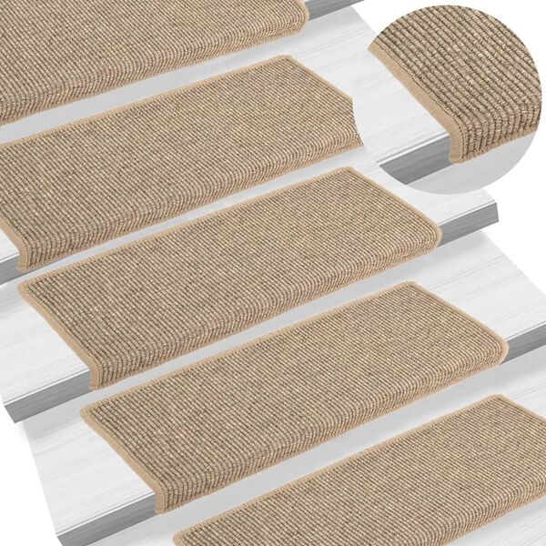 vidaXL Felpudos para escaleras 15 unidades 65x21x4 cm Beige oscuro Borde rectangular