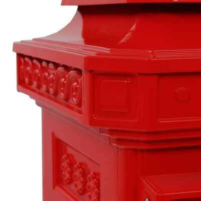 vidaXL Buzón de columna de aluminio estilo vintage inoxidable rojo