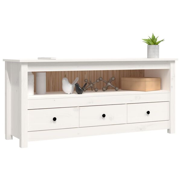 vidaXL Mueble para TV de madera maciza de pino blanco 114x35x52 cm
