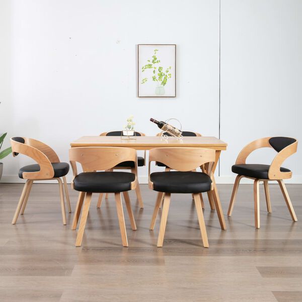 vidaXL Sillas de comedor 6 unidades madera y cuero sintético negro