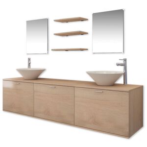 vidaXL Conjunto de muebles de ba&ntilde;o con lavabo y grifo 11 piezas beige