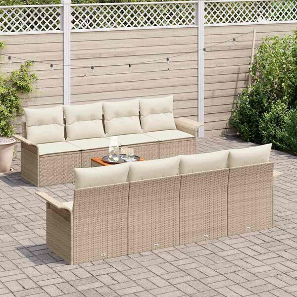 vidaXL Conjunto de sof&aacute;s de jard&iacute;n 9 pcs Beige y Crema rat&aacute;n sint&eacute;tico