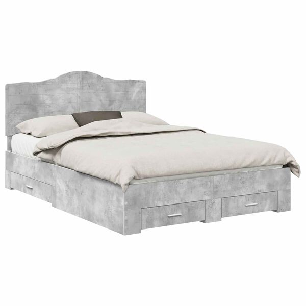 vidaXL Estructura de cama con cabecera Gris Concreto 140 x 190 cm