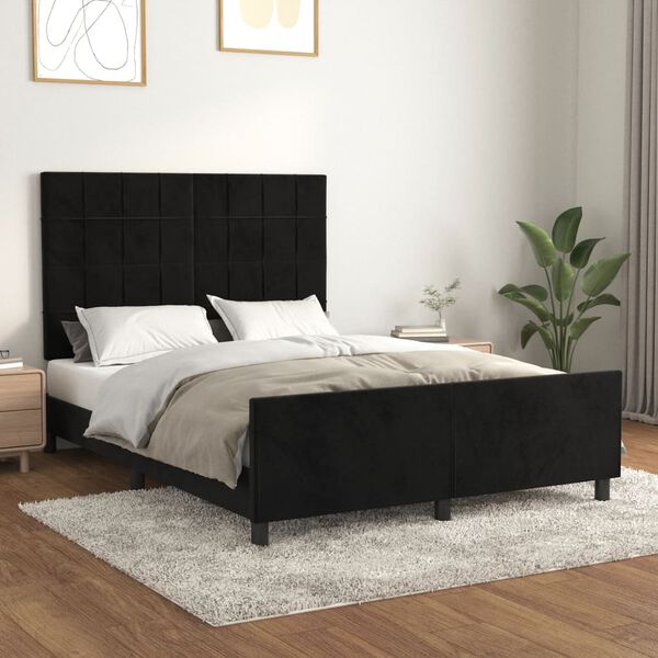 vidaXL Estructura de cama sin colch&oacute;n terciopelo negro 140x190 cm