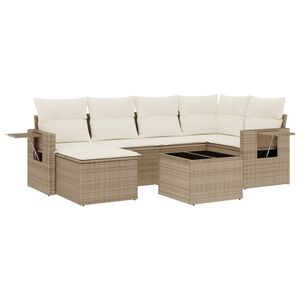vidaXL Set sof&aacute;s de jard&iacute;n 7 piezas y cojines rat&aacute;n sint&eacute;tico beige