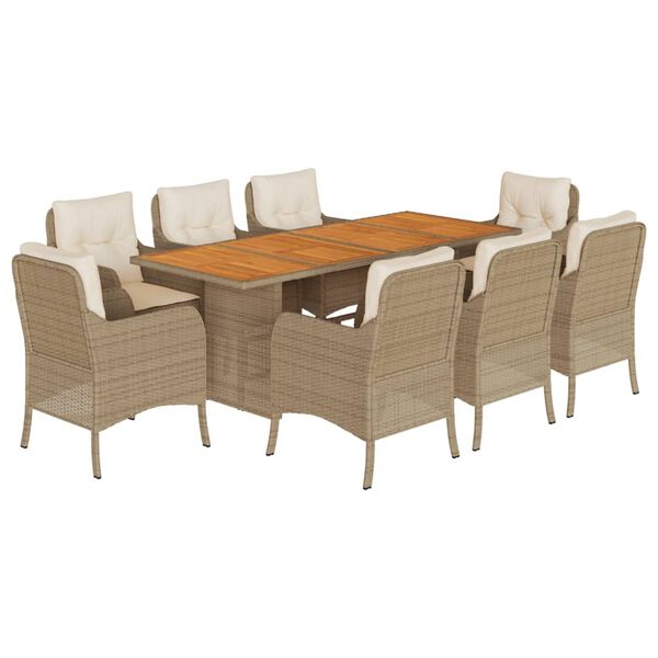 vidaXL Set comedor de jard&iacute;n 9 pzas con cojines rat&aacute;n sint&eacute;tico beige