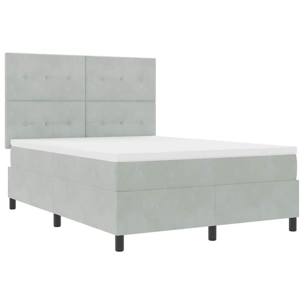 vidaXL Cama tipo Box Spring con colch&oacute;n Gris Claro 140 x 190 cm tela
