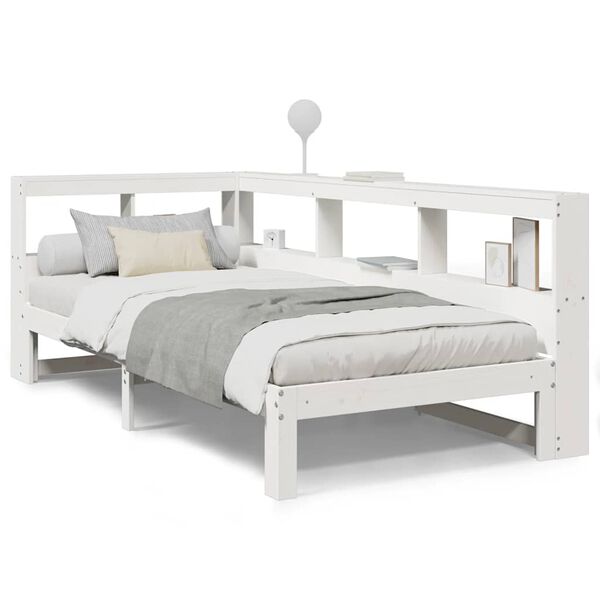 vidaXL Cama con estanter&iacute;a sin colch&oacute;n madera maciza blanca 100x200 cm