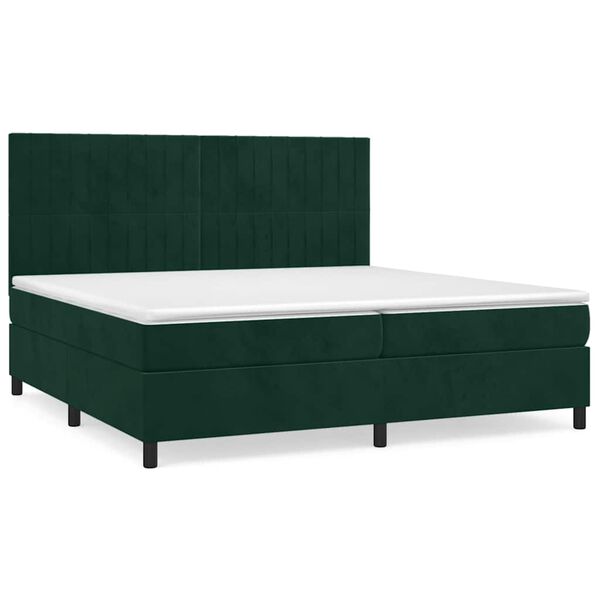 vidaXL Cama box spring con colch&oacute;n terciopelo verde oscuro 200x200 cm