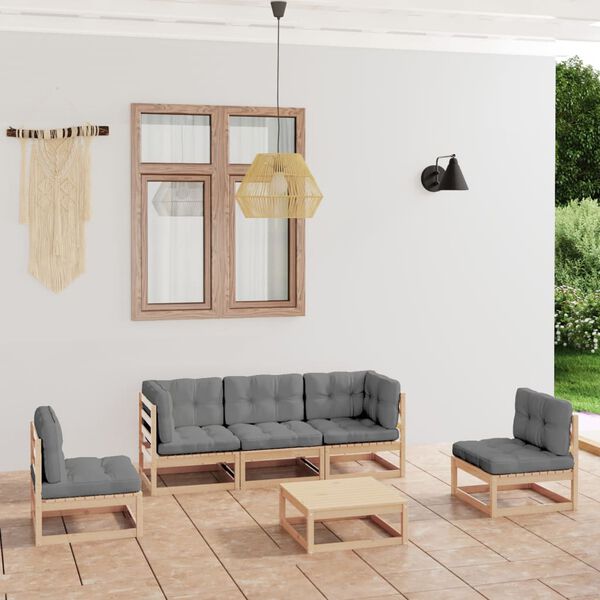 vidaXL Muebles de jard&iacute;n 6 piezas con cojines de madera de pino maciza