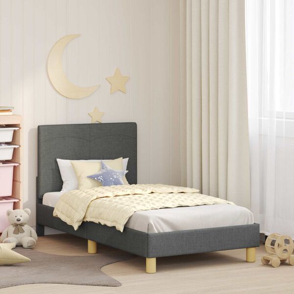 vidaXL Cama para ni&ntilde;os con cabecero Gris oscuro 80 x 160 cm tela