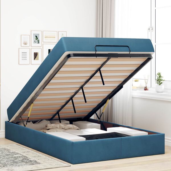 vidaXL Estructura de cama con colch&oacute;n 2 pcs Azul Terciopelo