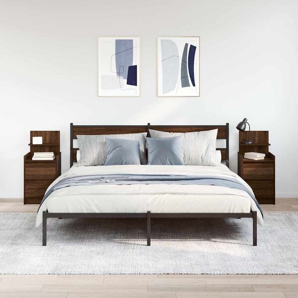 vidaXL Mesillas de noche con 2 cajones 2 uds roble marr&oacute;n 38x34x80 cm