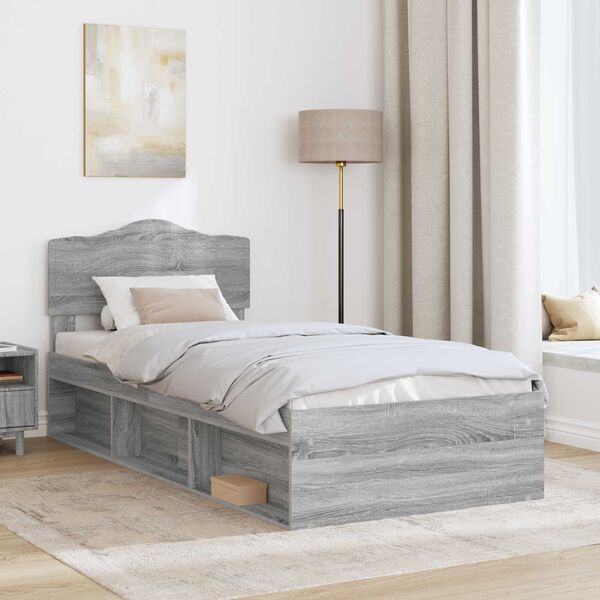 vidaXL Estructura de cama con cabecera Gris Sonoma 100 x 200 cm