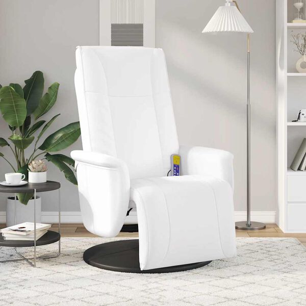 vidaXL Sill&oacute;n reclinable masaje con reposapi&eacute;s cuero sint&eacute;tico blanco