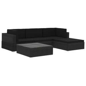 vidaXL Set de muebles de jard&iacute;n 5 pzas y cojines rat&aacute;n sint&eacute;tico negro