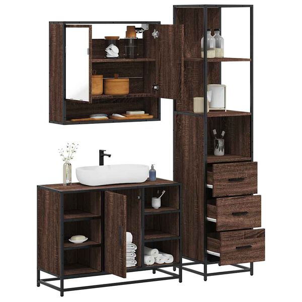 vidaXL Set de muebles ba&ntilde;o 3 pzas madera contrachapada roble marr&oacute;n