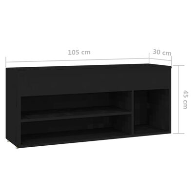 vidaXL Banco zapatero madera de ingeniería negro 105x30x45 cm