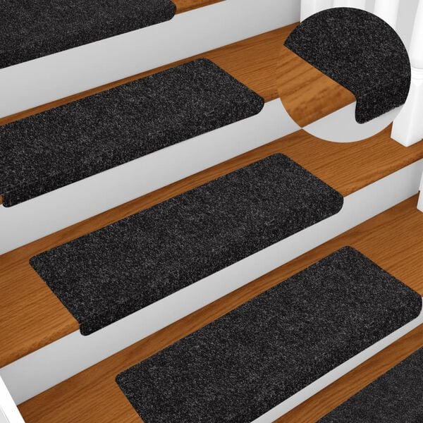 vidaXL Felpudos autoadhesivos para escaleras, 10 unidades, 65 x 21 x 4 cm, borde rectangular, color negro