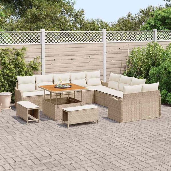 vidaXL Conjunto de sof&aacute; de jard&iacute;n con coj&iacute;n 13 pcs Beige y Crema