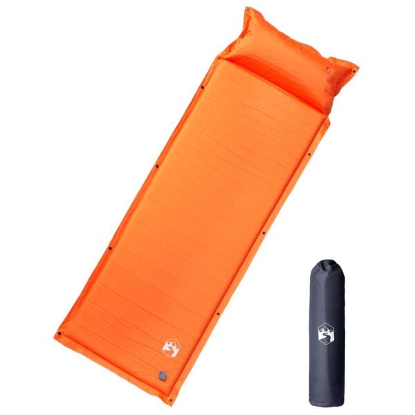 vidaXL Colch&oacute;n de camping autoinflable con almohada 1 persona naranja