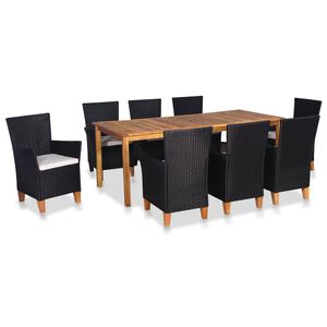 vidaXL Set de comedor de jard&iacute;n 9 pzas rat&aacute;n sint&eacute;tico negro y marr&oacute;n