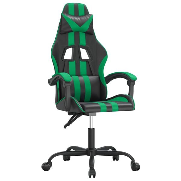 vidaXL Silla gaming giratoria cuero sintético negro y verde