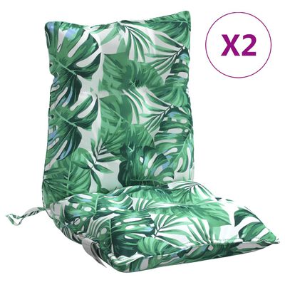 vidaXL Cojines de silla de respaldo bajo 2 uds tela estampado de hojas