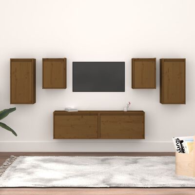 vidaXL Muebles para TV 6 piezas madera maciza de pino marrón miel