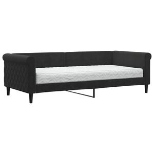 vidaXL Sof&aacute; cama con colch&oacute;n terciopelo negro 90x200 cm