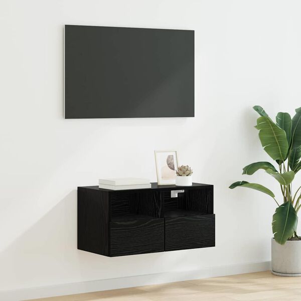 vidaXL Mueble de TV Montado en la Pared Roble Negro 60 x 30 x 30 cm