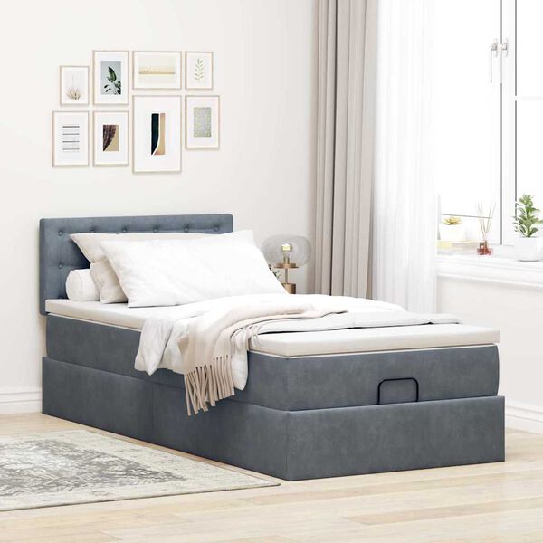vidaXL Estructura cama otomana colch&oacute;n terciopelo gris oscuro