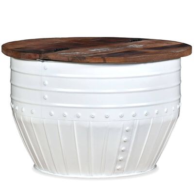vidaXL Mesa de centro forma de barril madera maciza reciclada blanco