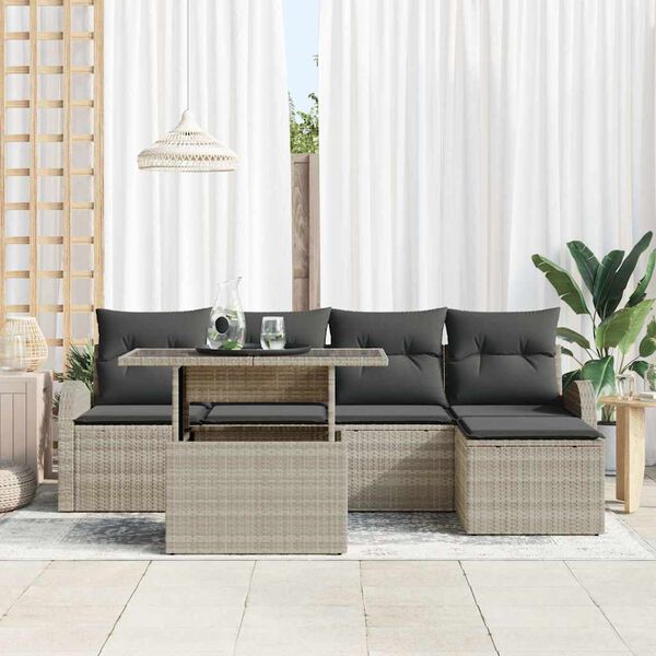 vidaXL Conjunto de sof&aacute; de jard&iacute;n 6 pcs Gris claro rat&aacute;n sint&eacute;tico