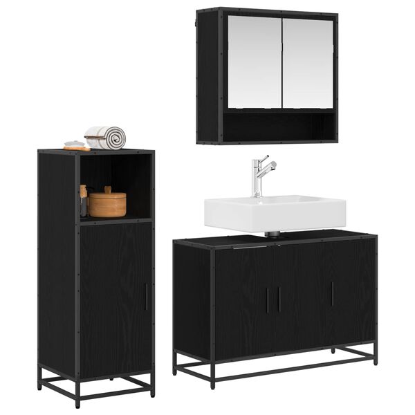 vidaXL Juego de muebles de ba&ntilde;o 3 pcs Roble Negro Madera de ingenier&iacute;a