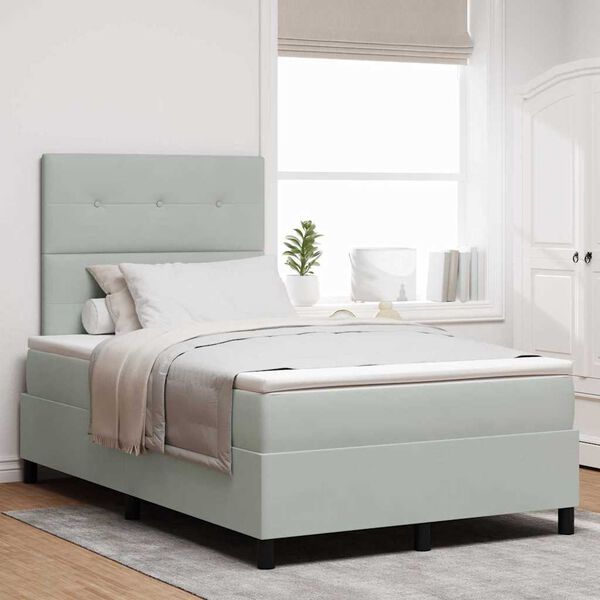 vidaXL Cama tipo Box Spring con colch&oacute;n Gris Claro 120 x 190 cm tela
