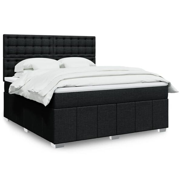 vidaXL Cama box spring con colch&oacute;n tela negro 180x200 cm