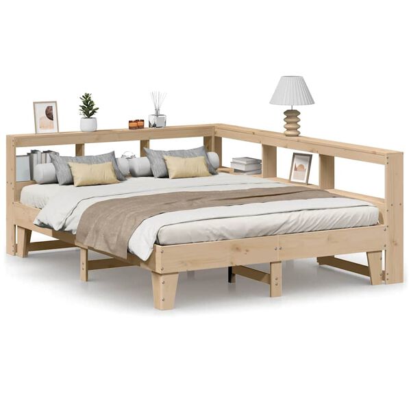 vidaXL Cama con estanter&iacute;a sin colch&oacute;n madera maciza de pino 140x200cm