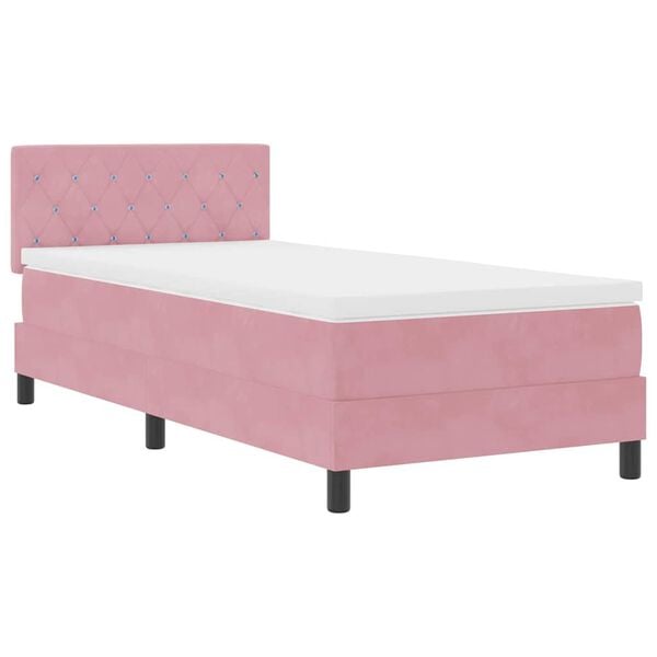 vidaXL Cama Box Spring LED con colch&oacute;n Rosa 90 x 190 cm Terciopelo