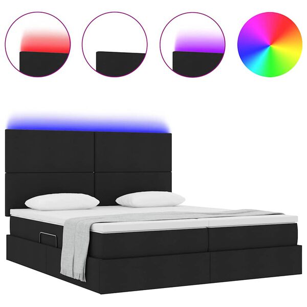 vidaXL Cama con tira de luces LED con cabecera Negro 180 x 200 cm tela
