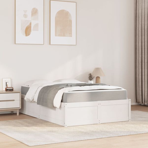vidaXL Cama con colch&oacute;n madera maciza de pino blanco 120x190 cm