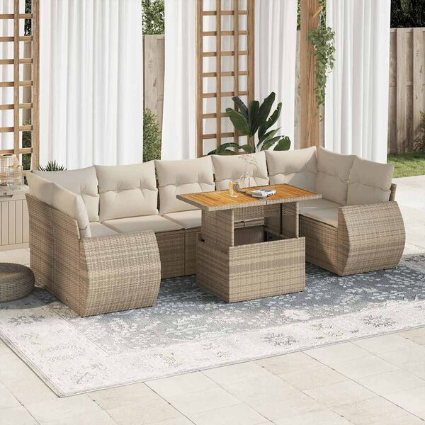 vidaXL Set de sof&aacute;s de jard&iacute;n y cojines 8 piezas rat&aacute;n sint&eacute;tico beige
