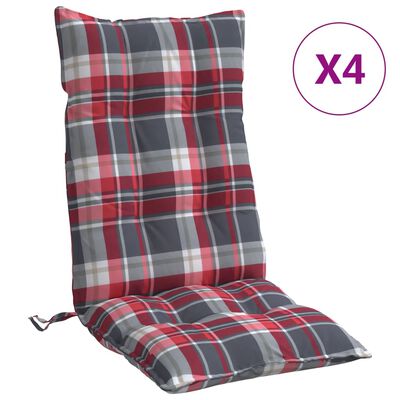 vidaXL Cojines para silla respaldo alto 4 uds tela Oxford cuadros rojo