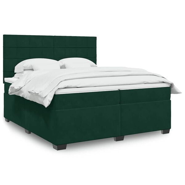 vidaXL Cama box spring con colch&oacute;n terciopelo verde oscuro 200x200 cm