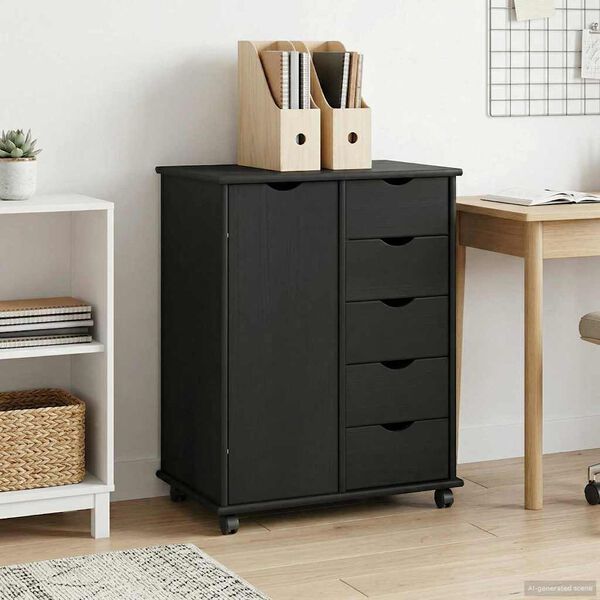 vidaXL Gabinete rodante Negro 63,5 x 39 x 79 cm Madera de Pino Macizo