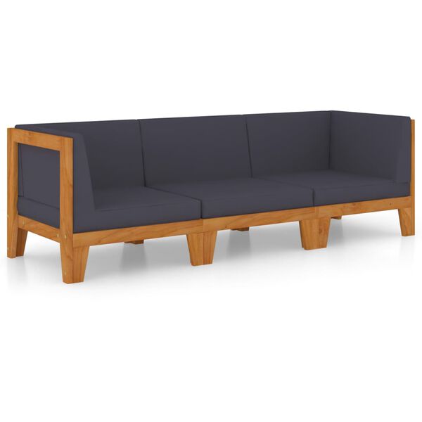 vidaXL Juego muebles de jard&iacute;n y cojines 3 pzas madera maciza acacia