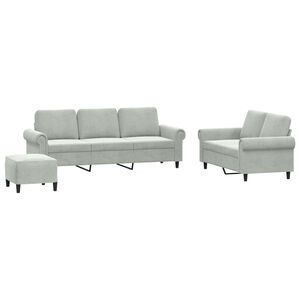 vidaXL Juego de sof&aacute;s con cojines 3 piezas terciopelo gris claro